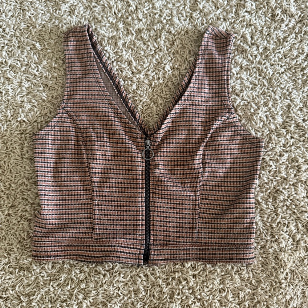 Wild Fable Brown and White Sleeveless Crop Tank Top